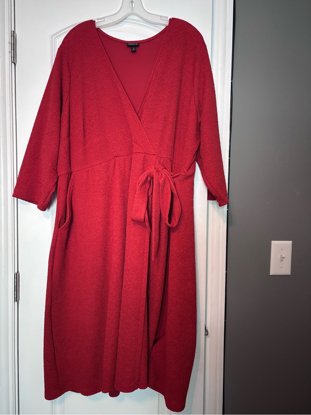 Torrid Burnt Orange Wrap Midi Dress 3X Textured Tie Waist Plus Size